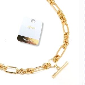 Gold Bar Figaro Chain Necklace